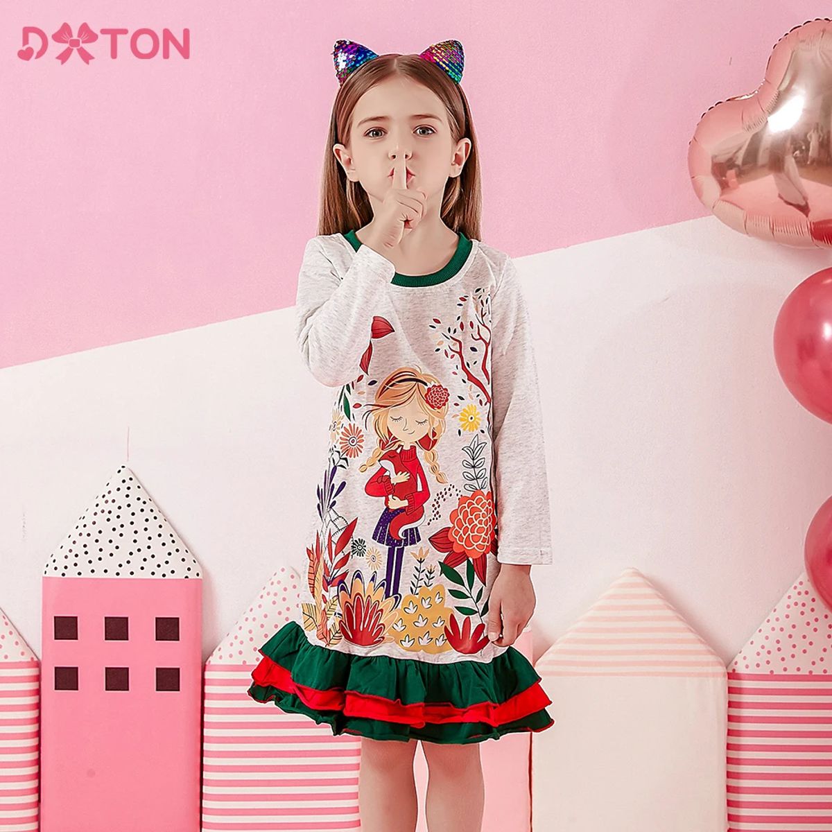 Adorable Floral Print Cotton Dress with Ruffles for Girls