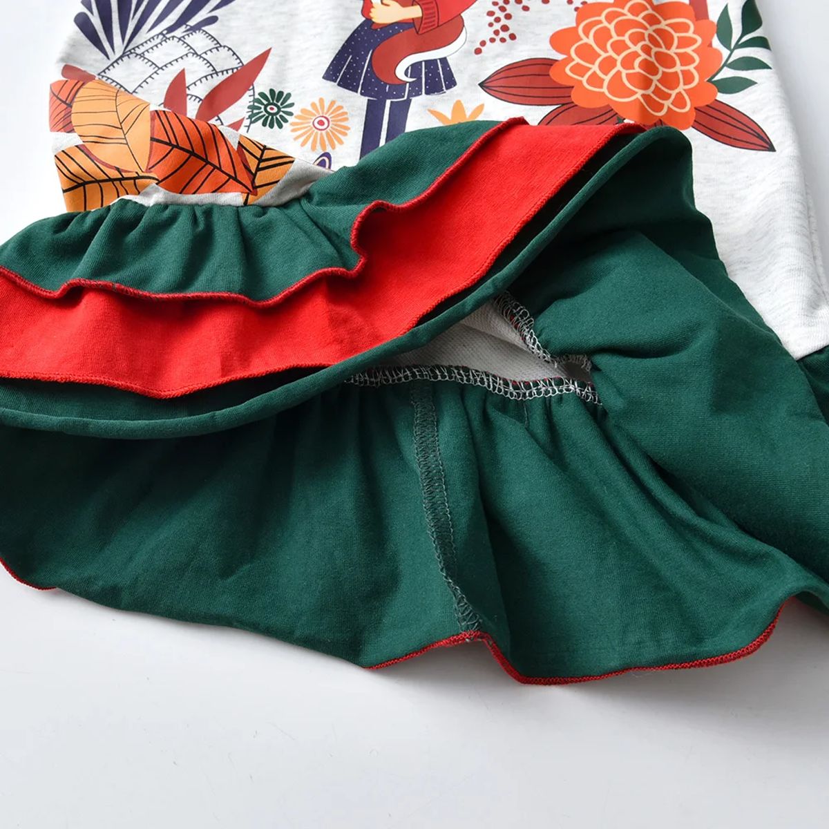 Adorable Floral Print Cotton Dress with Ruffles for Girls