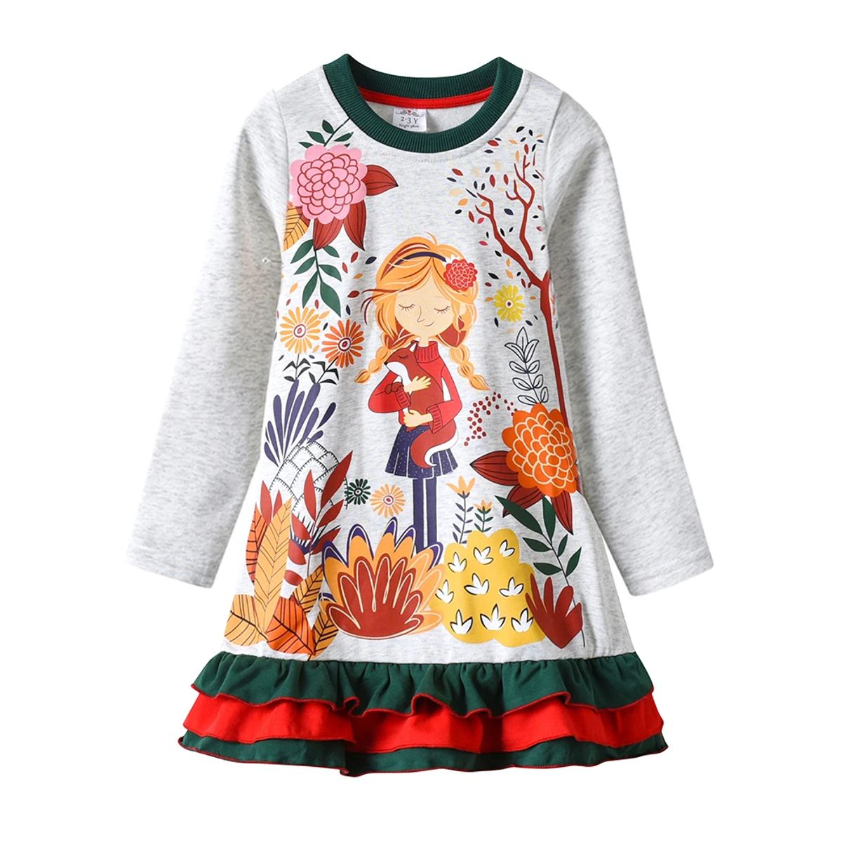 Adorable Floral Print Cotton Dress with Ruffles for Girls