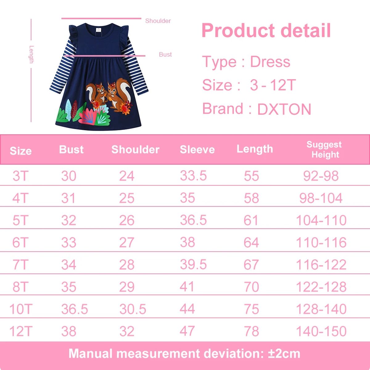 Charming Winter Dress for Girls with Squirrel Cartoon Design Charming Winter Dress for Girls with Squirrel Cartoon Design