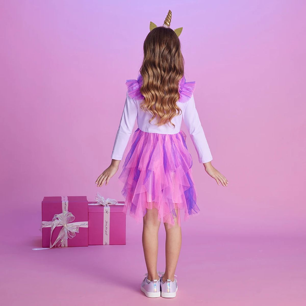 Whimsical Ruffle Princess Dress for Girls with Unicorn Design Whimsical Ruffle Princess Dress for Girls with Unicorn Design