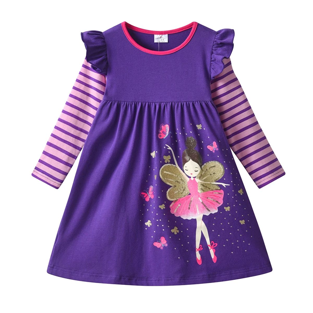 Charming Butterfly Print Long Sleeve Dress for Girls