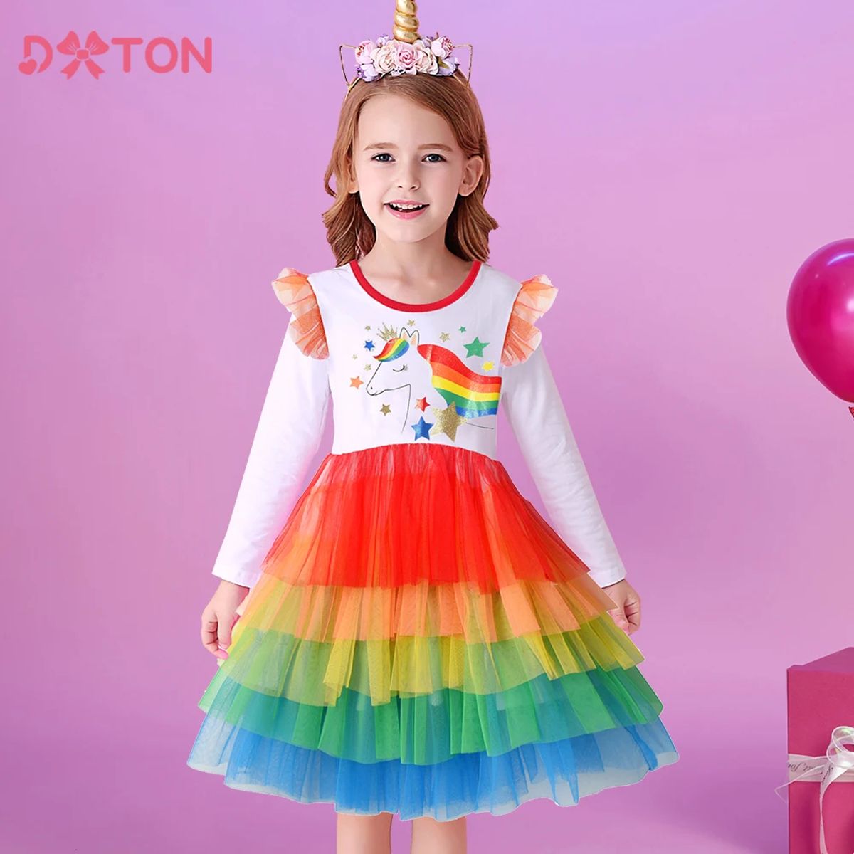 Magical Unicorn Tulle Dress for Girls with Rainbow Stars Magical Unicorn Tulle Dress for Girls with Rainbow Stars