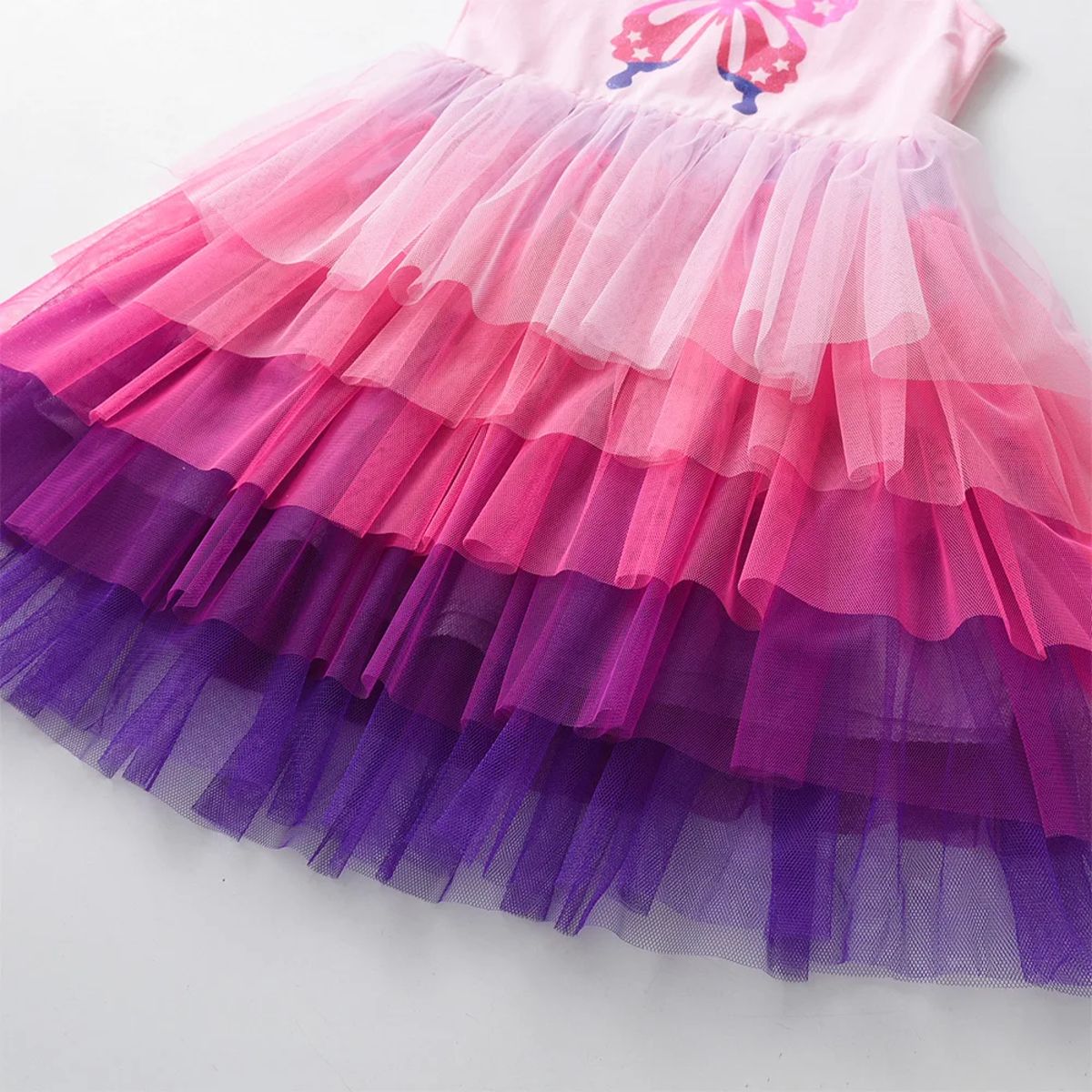 Girls Princess Tutu Dress with Butterfly Patchwork and Tulle Layers Girls Princess Tutu Dress with Butterfly Patchwork and Tulle Layers