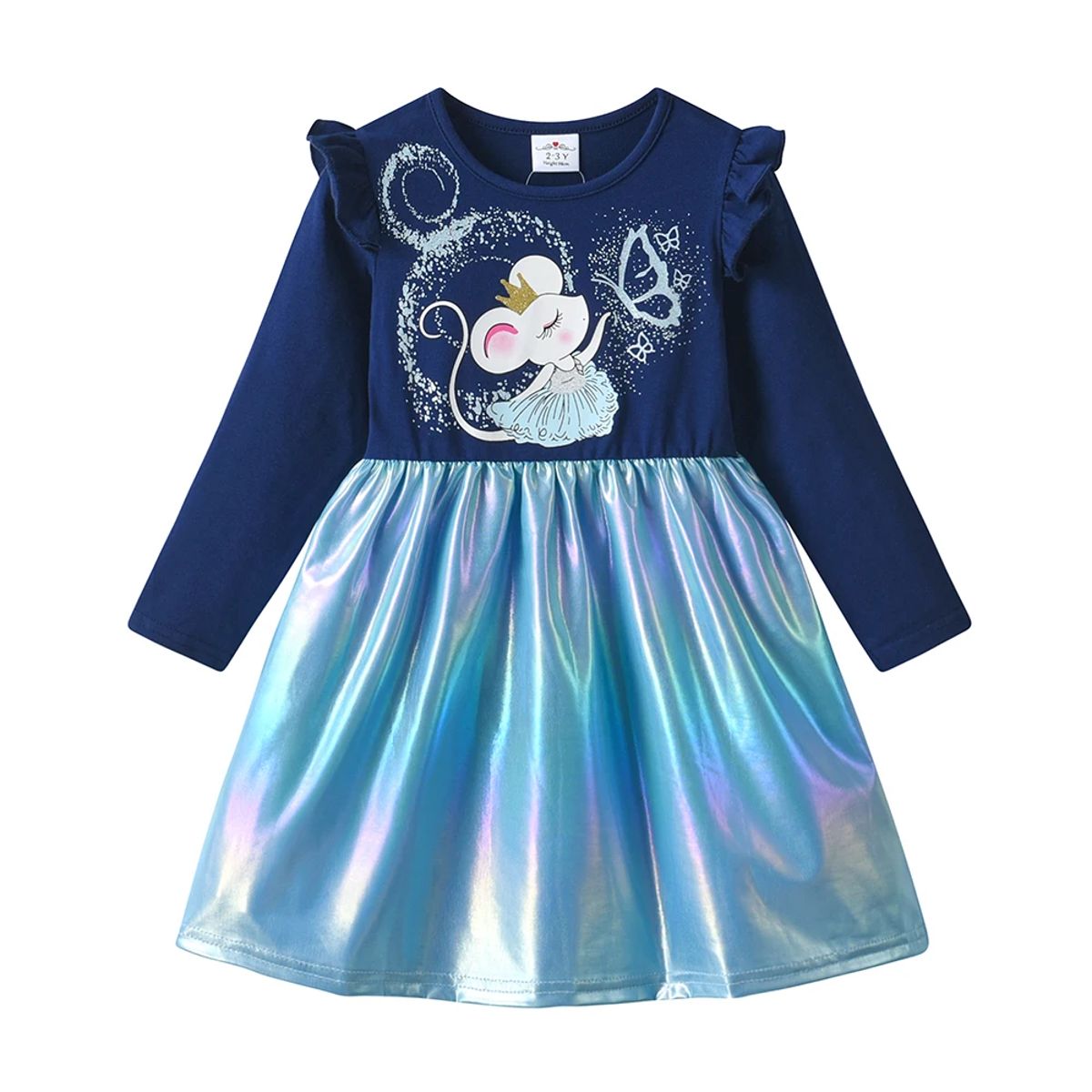 Cozy Winter Dress for Girls with Squirrel & Butterfly Design