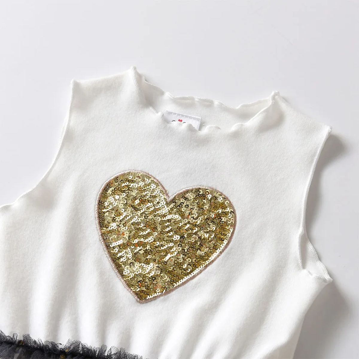 Sparkly Sleeveless Girls' Dress with Sequined Heart Design