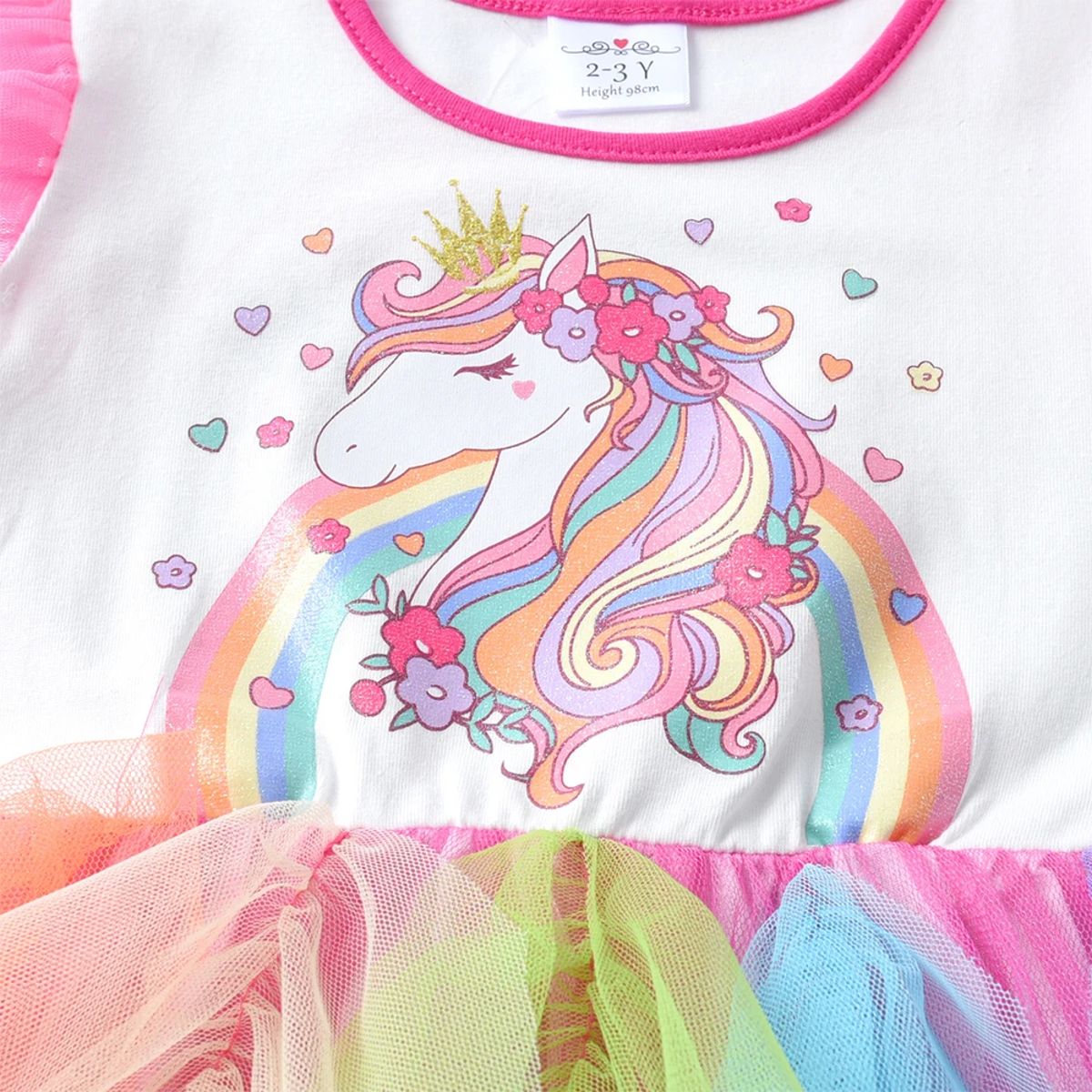 Girls Unicorn Rainbow Print Princess Party Dress for Summer Girls Unicorn Rainbow Print Princess Party Dress for Summer