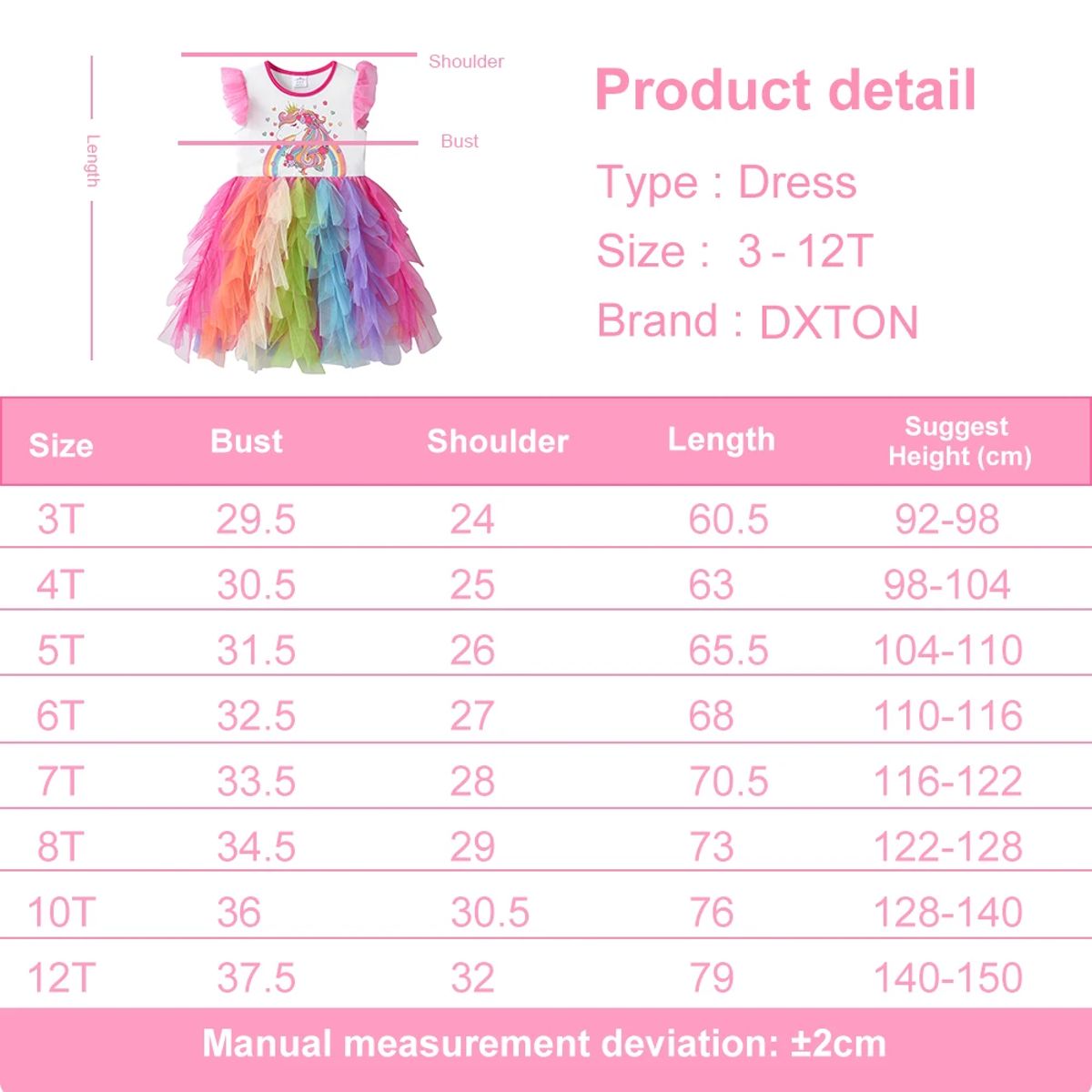 Girls Unicorn Rainbow Print Princess Party Dress for Summer Girls Unicorn Rainbow Print Princess Party Dress for Summer