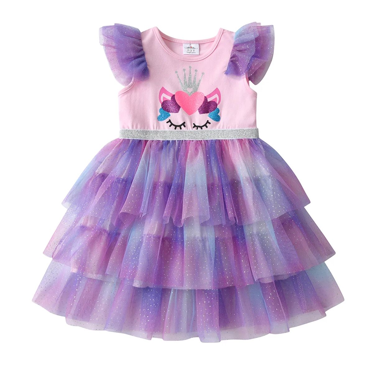Charming Princess Tulle Dress for Girls with Heart Print
