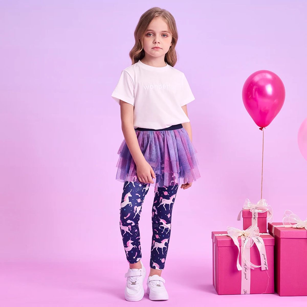 Cute Unicorn Printed Tulle Layered Pant Skirt for Girls