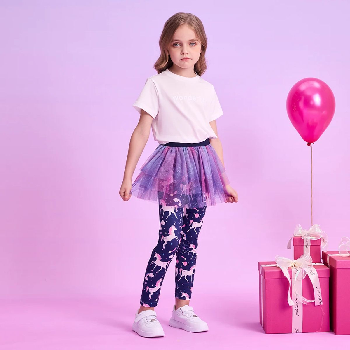 Cute Unicorn Printed Tulle Layered Pant Skirt for Girls