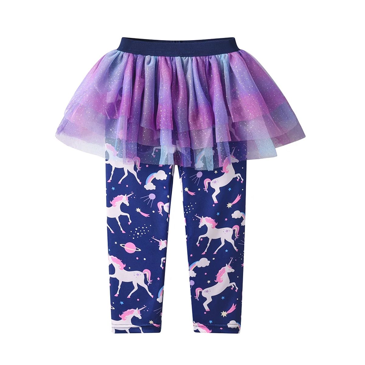 Cute Unicorn Printed Tulle Layered Pant Skirt for Girls