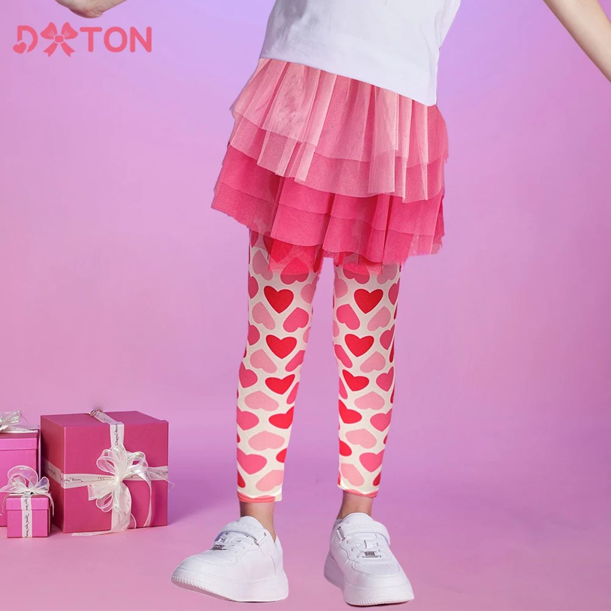 Charming Heart-Printed Leggings with Skirt for Girls' Dance Charming Heart-Printed Leggings with Skirt for Girls' Dance