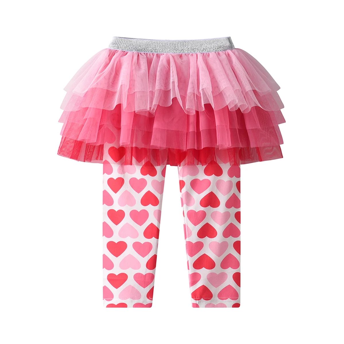 Charming Heart-Printed Leggings with Skirt for Girls' Dance