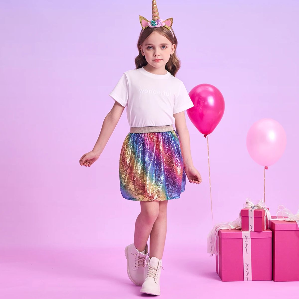 Shiny Rainbow Tutu Skirt for Girls with Sequins and Ruffles