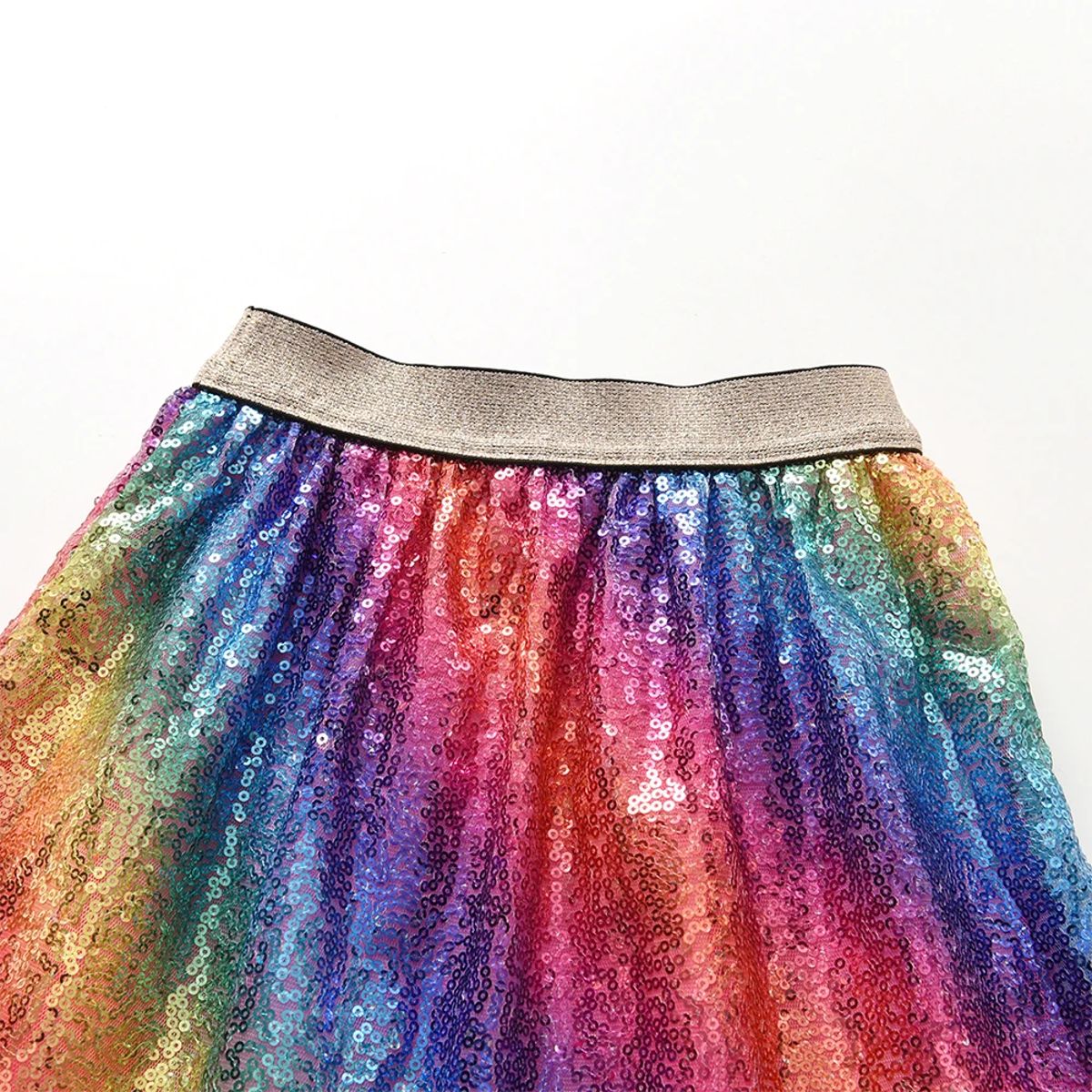 Shiny Rainbow Tutu Skirt for Girls with Sequins and Ruffles