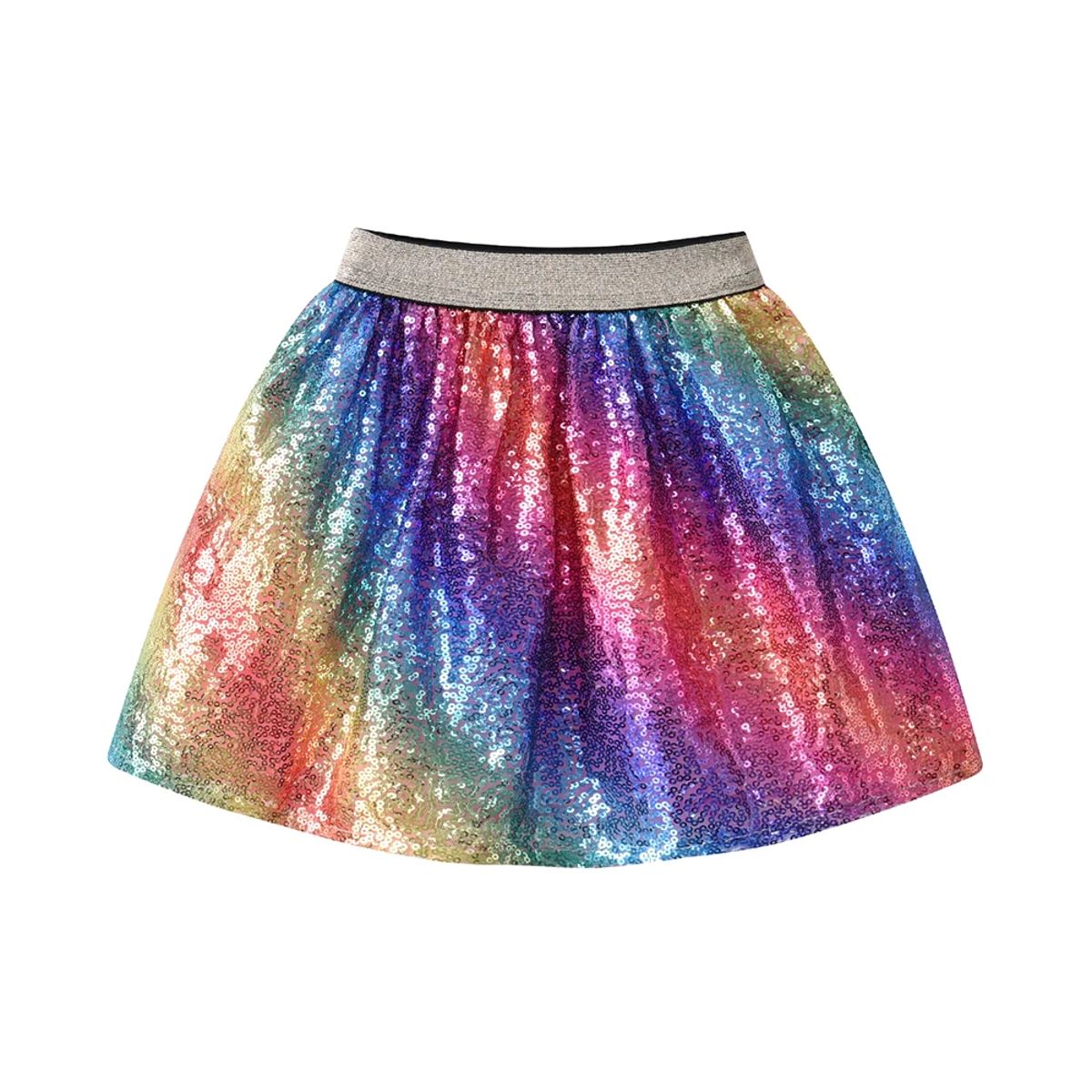 Shiny Rainbow Tutu Skirt for Girls with Sequins and Ruffles