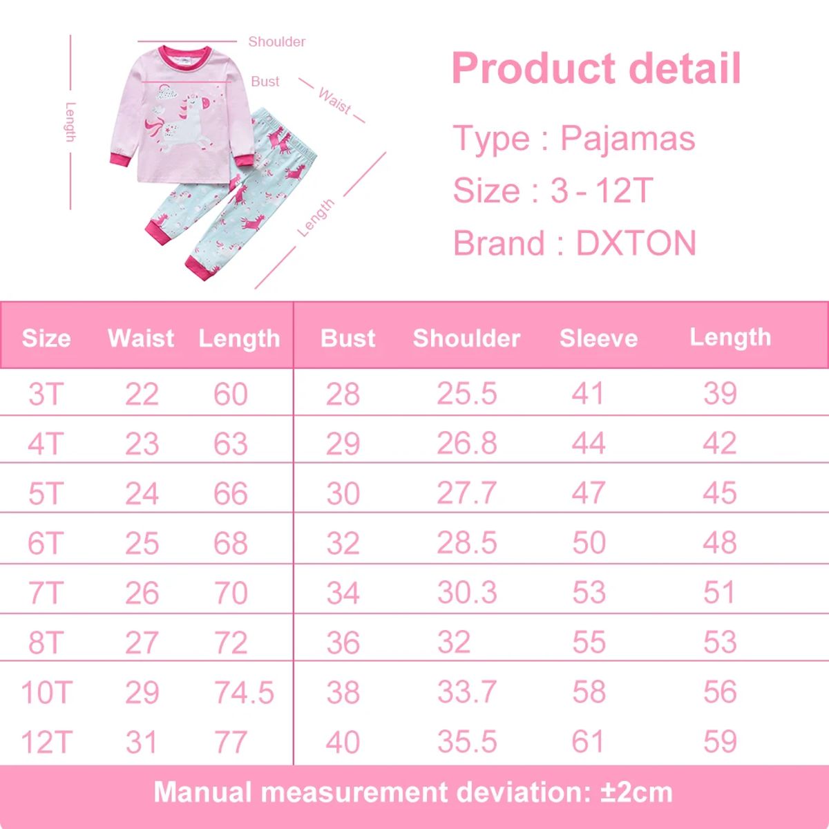 Adorable Unicorn Print Cotton Pajama Set for Girls