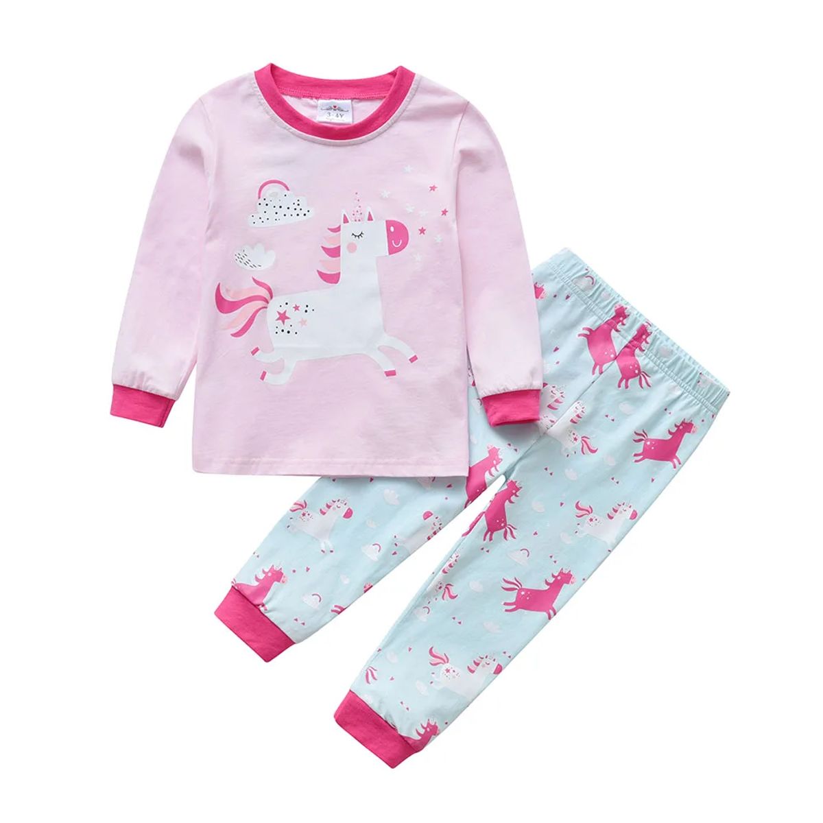 Adorable Unicorn Print Cotton Pajama Set for Girls