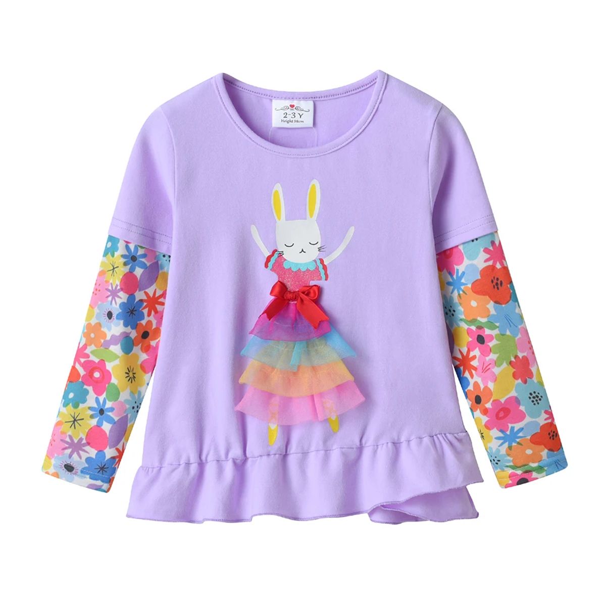 Cozy 2-Piece Girls Pajama Set with Rabbit Floral Design