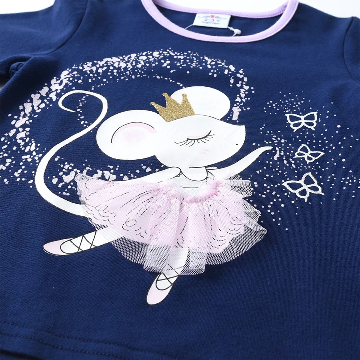 Comfortable 2-Piece Girls Pajama Set with Fun Mouse Design