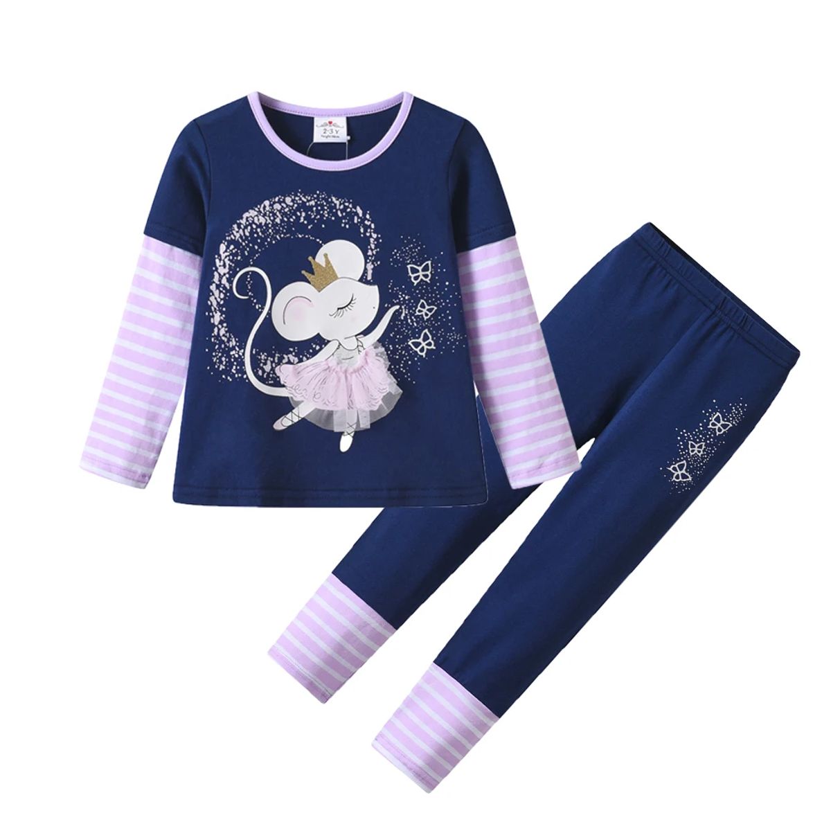 Comfortable 2-Piece Girls Pajama Set with Fun Mouse Design
