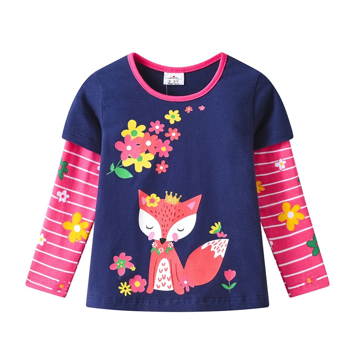 Charming Fox & Floral Kids Set with Casual Pants for Girls