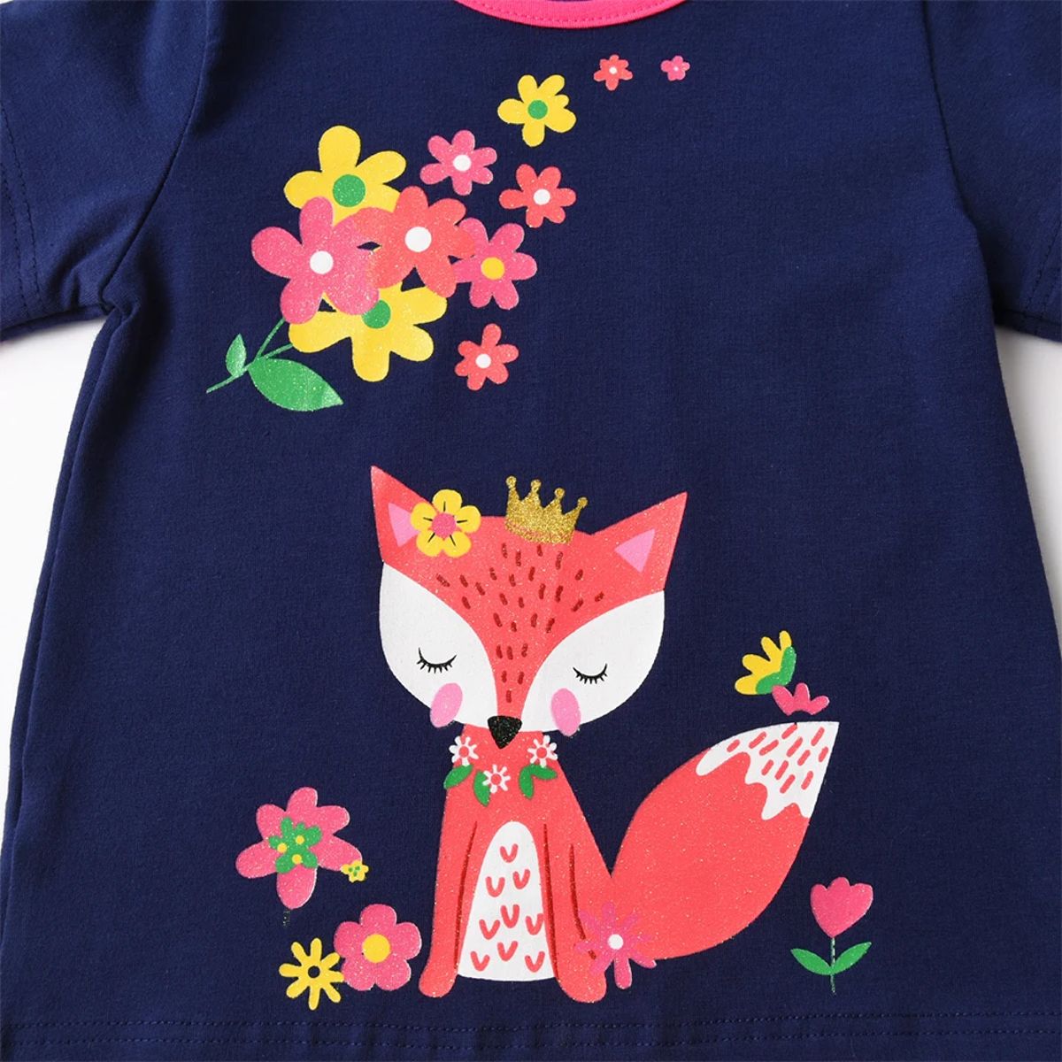 Charming Fox & Floral Kids Set with Casual Pants for Girls