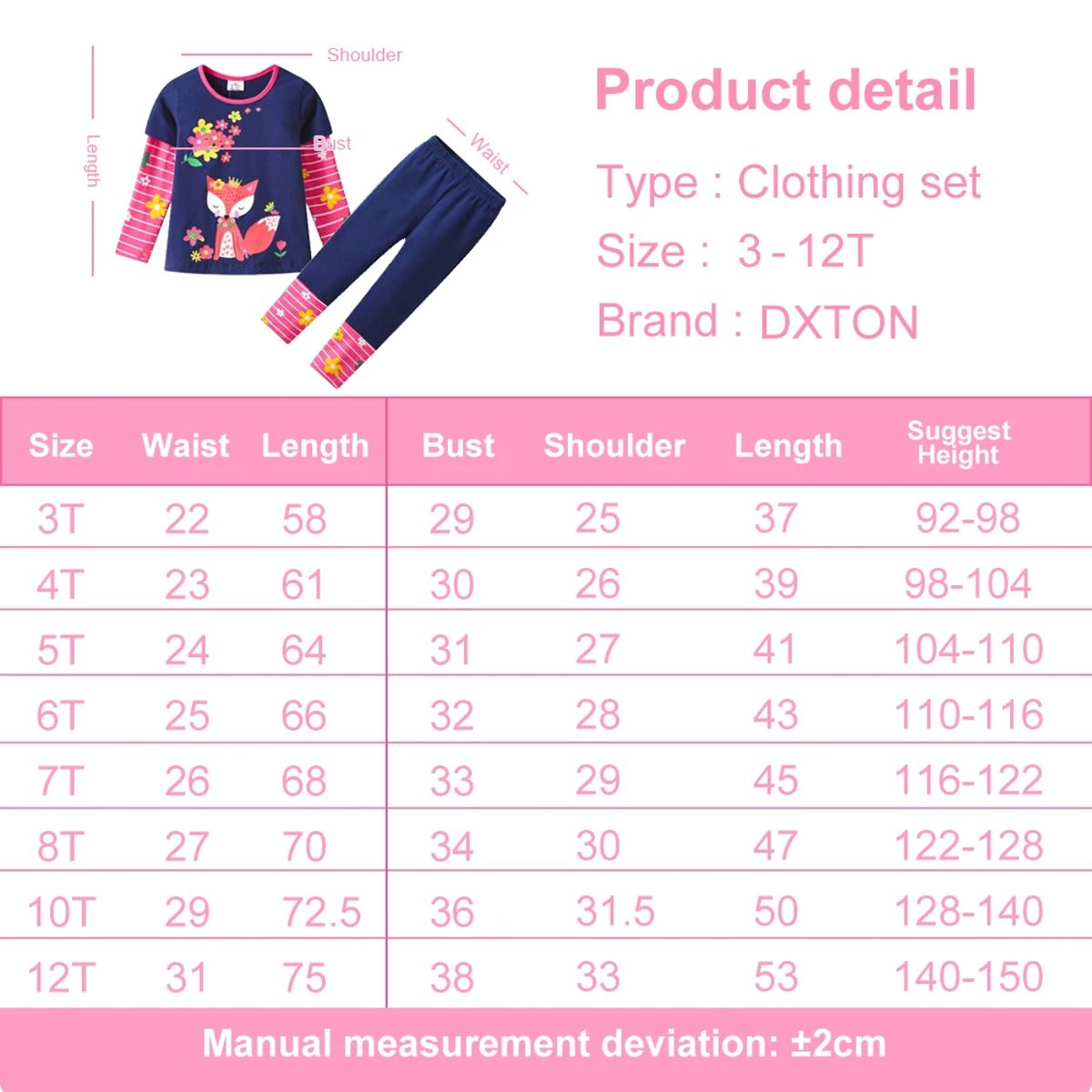 Charming Fox & Floral Kids Set with Casual Pants for Girls