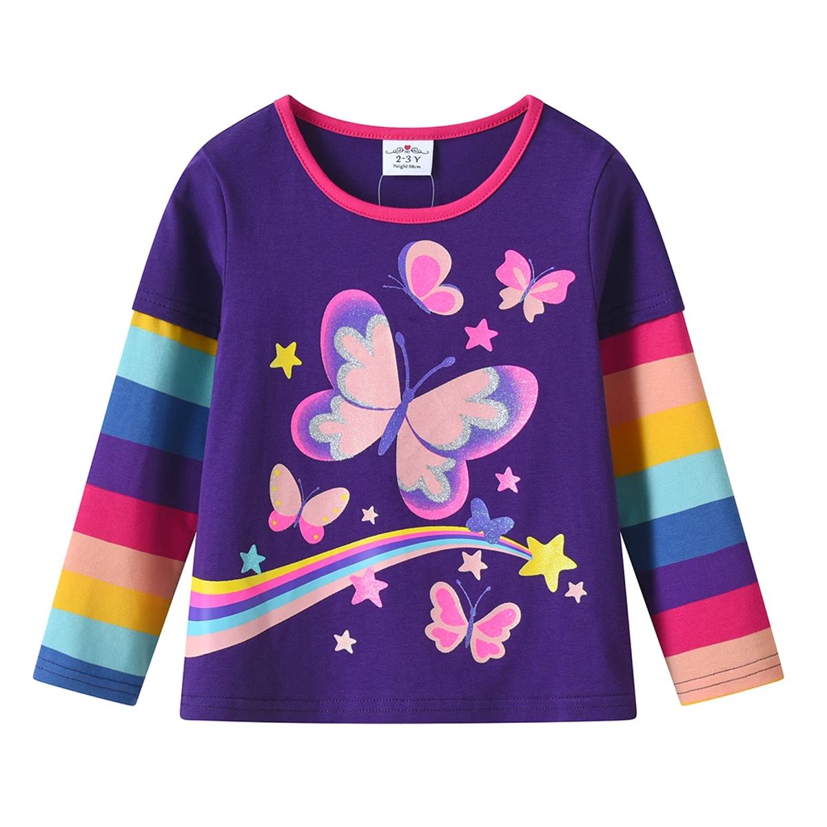 Stylish Butterfly Print Long Sleeve Set for Girls, Casual T-shirt and Pants Dxton - Kids's Pyjama Sets 1