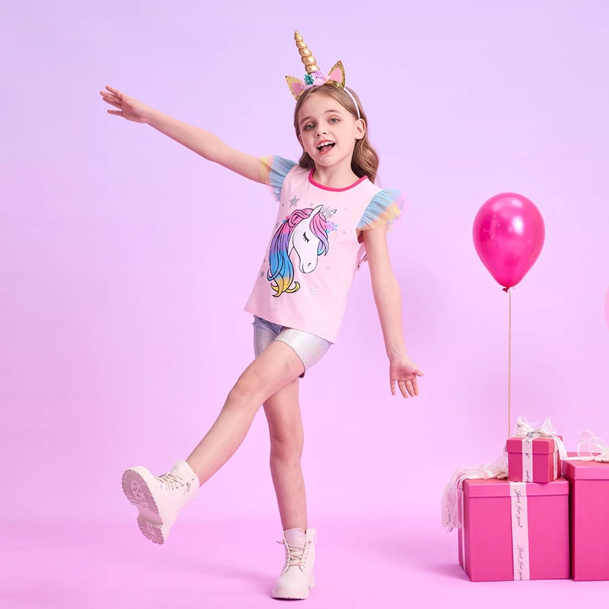 Summer Unicorn Clothing Set for Girls with Flying Sleeve Tops and Casual Pants