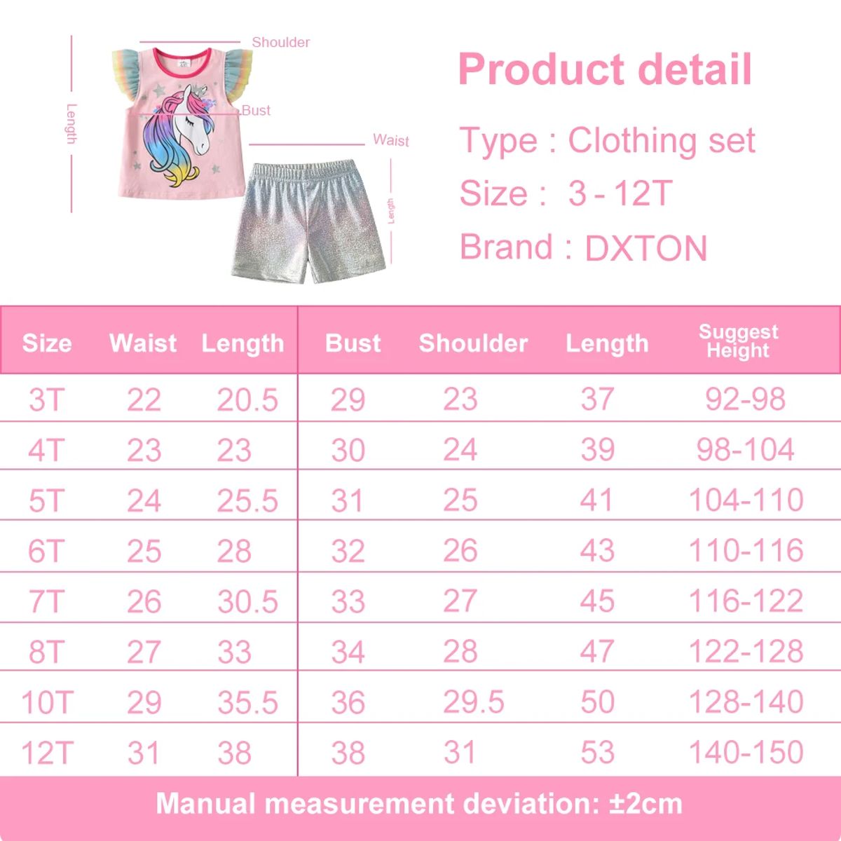 Summer Unicorn Clothing Set for Girls with Flying Sleeve Tops and Casual Pants