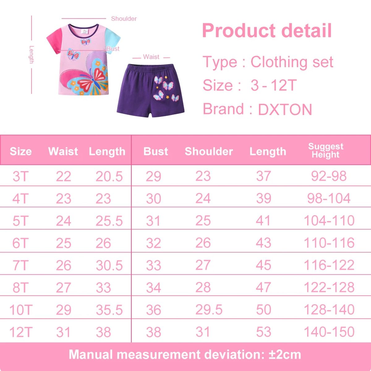Cute Summer Girls Clothing Set with Butterfly Print Top and Shorts Cute Summer Girls Clothing Set with Butterfly Print Top and Shorts