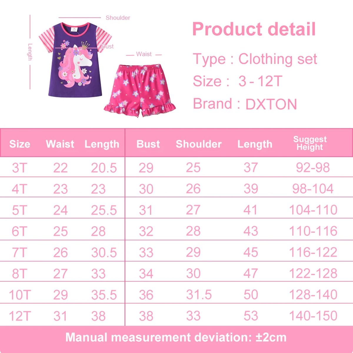 Unicorn Floral Summer Clothing Set for Girls, Casual 2-Piece Outfit Unicorn Floral Summer Clothing Set for Girls, Casual 2-Piece Outfit