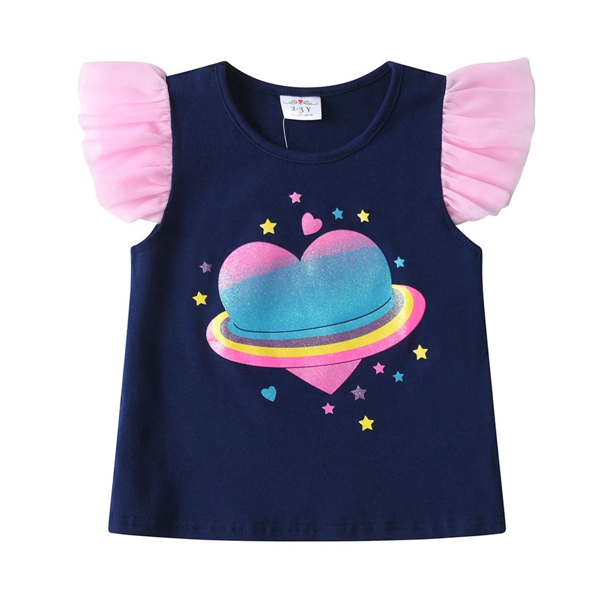 Summer Girls Clothing Set with Heart Print Tutu Skirt