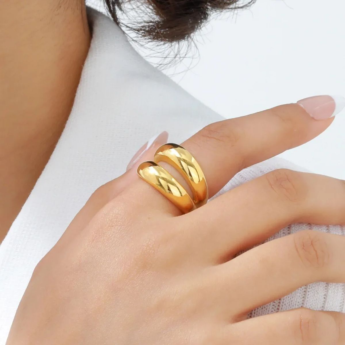 Double Layer Stainless Steel Gold Plated Smooth Wedding Ring Tigrade - Women's Rings 2