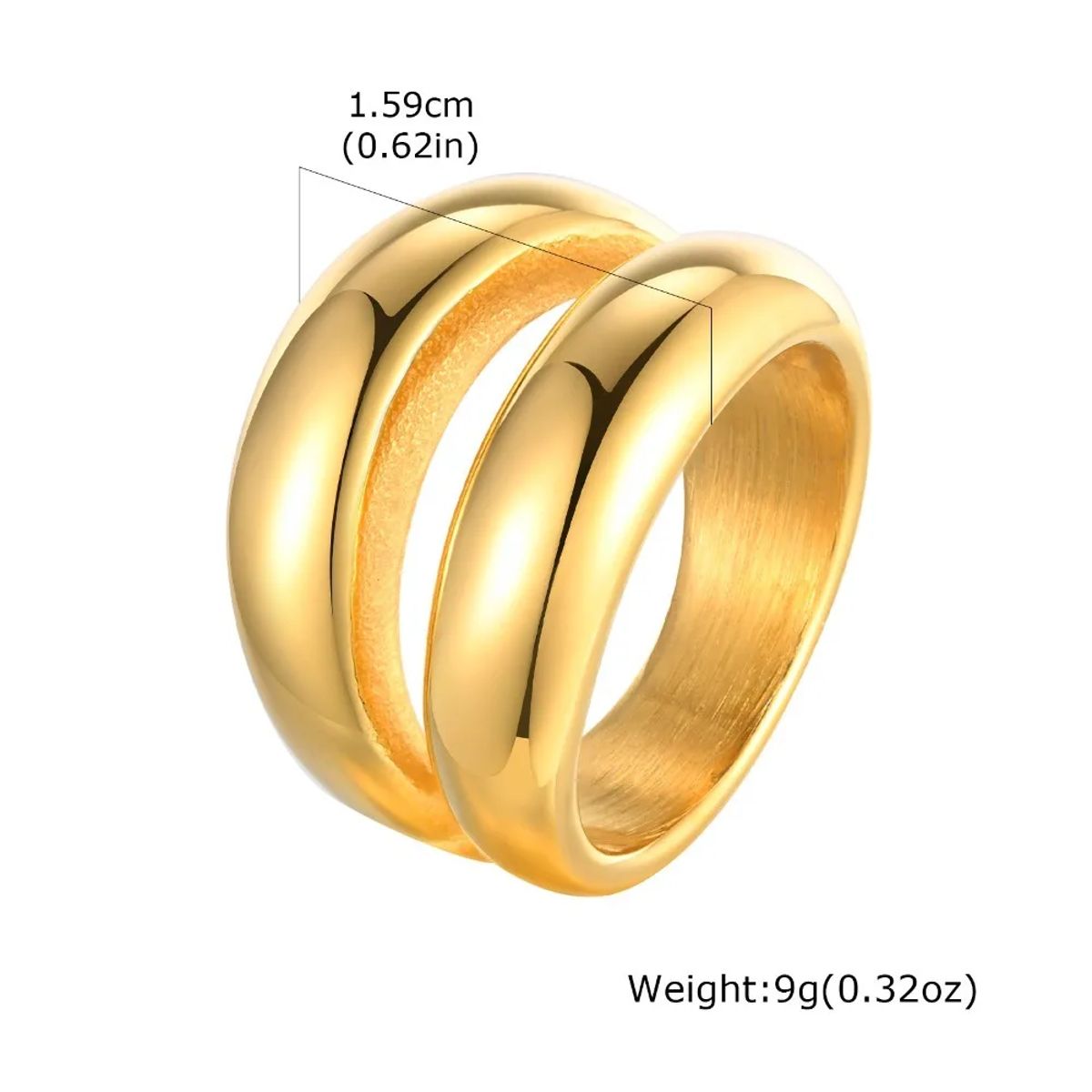 Double Layer Stainless Steel Gold Plated Smooth Wedding Ring Tigrade - Women's Rings 4