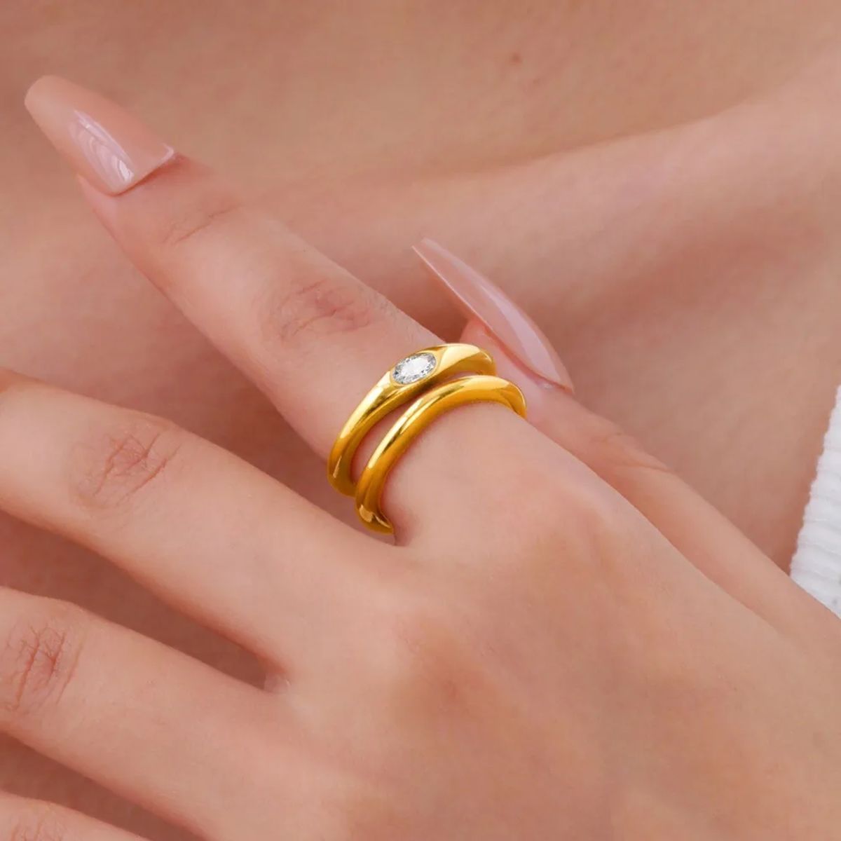 Stylish Double-Layer Zircon Ring for Women, Geometric Design Tigrade - Women's Rings 2