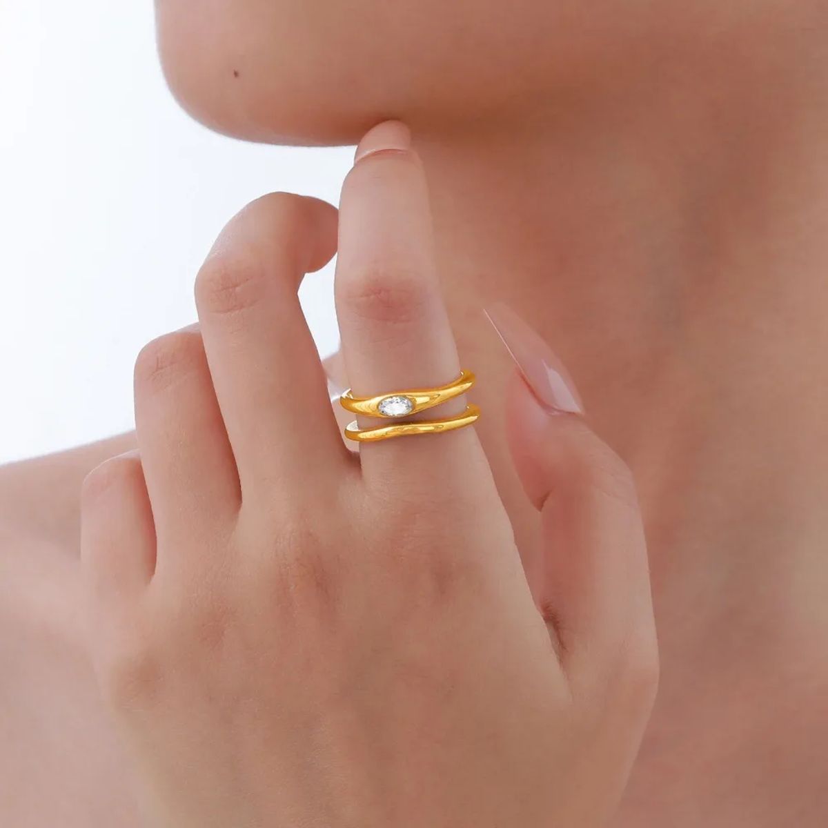 Stylish Double-Layer Zircon Ring for Women, Geometric Design Tigrade - Women's Rings 3