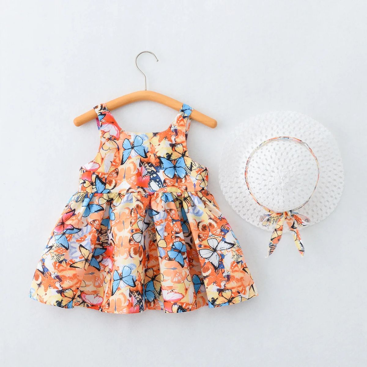 Cute Summer A-Line Dress with Bowknot Sunhat for Girls