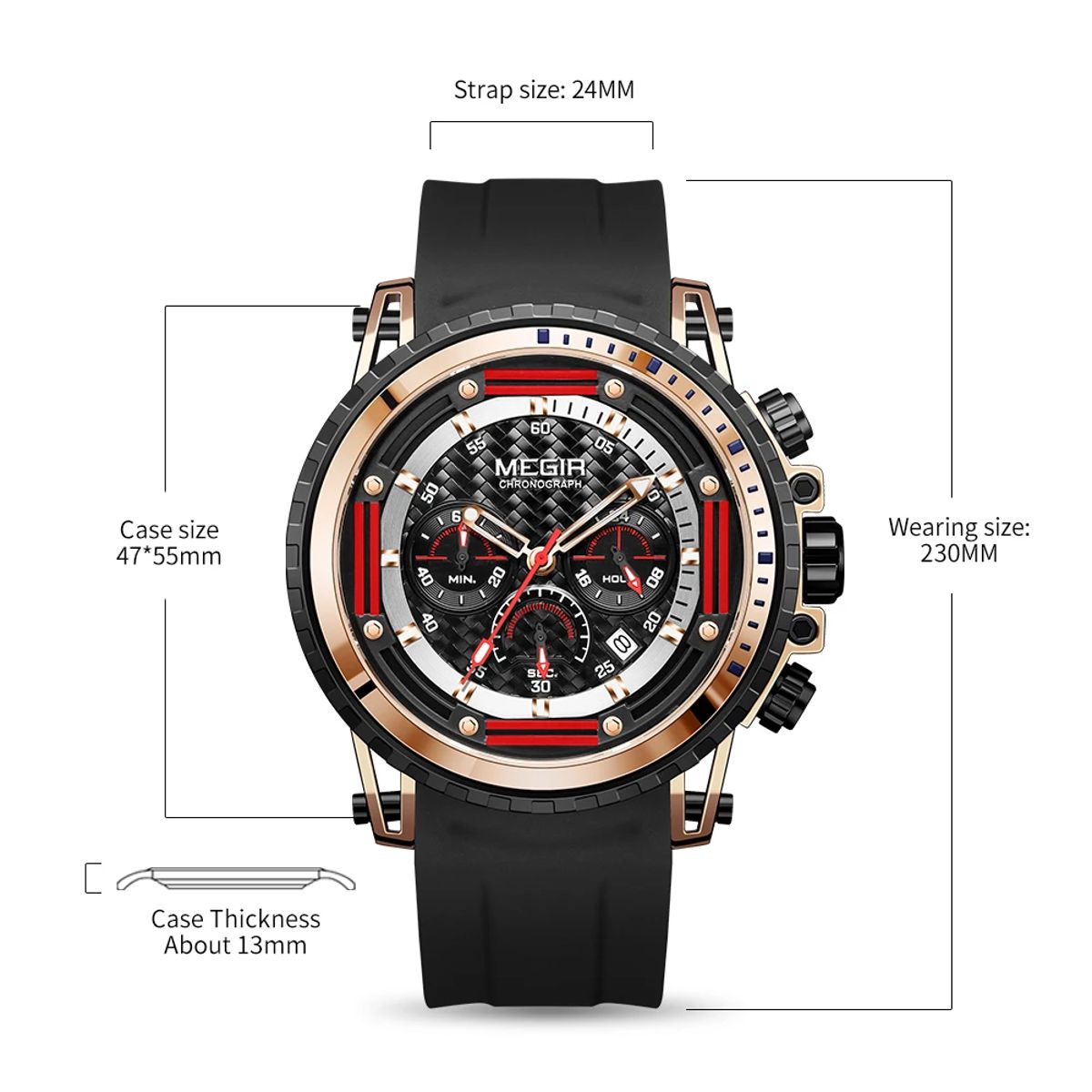Men's Luxury Sports Chronograph Watch with Silicone Strap and Waterproof Features Men's Luxury Sports Chronograph Watch with Silicone Strap and Waterproof Features