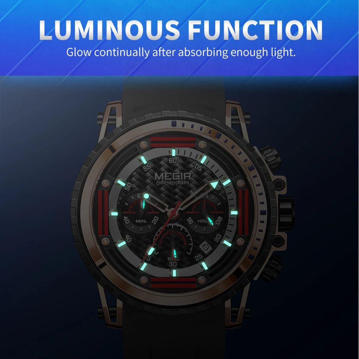 Men's Luxury Sports Chronograph Watch with Silicone Strap and Waterproof Features Men's Luxury Sports Chronograph Watch with Silicone Strap and Waterproof Features