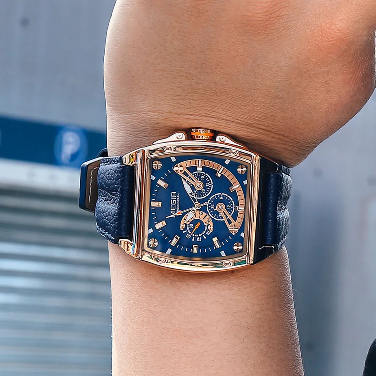 Luxury Chronograph Watch for Men with Leather Band and Large Dial
