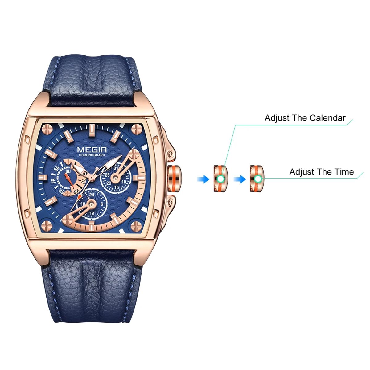 Luxury Chronograph Watch for Men with Leather Band and Large Dial