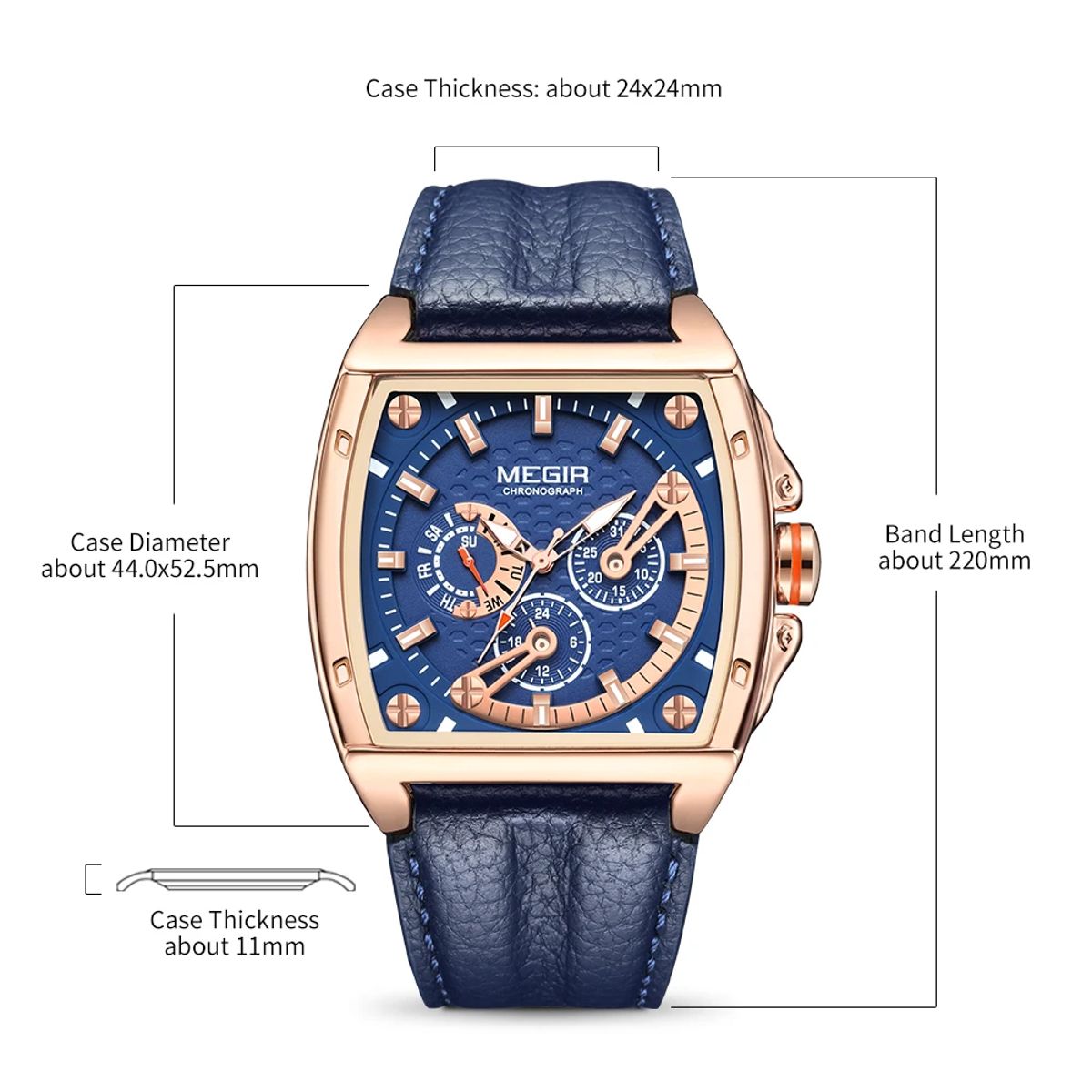 Luxury Chronograph Watch for Men with Leather Band and Large Dial