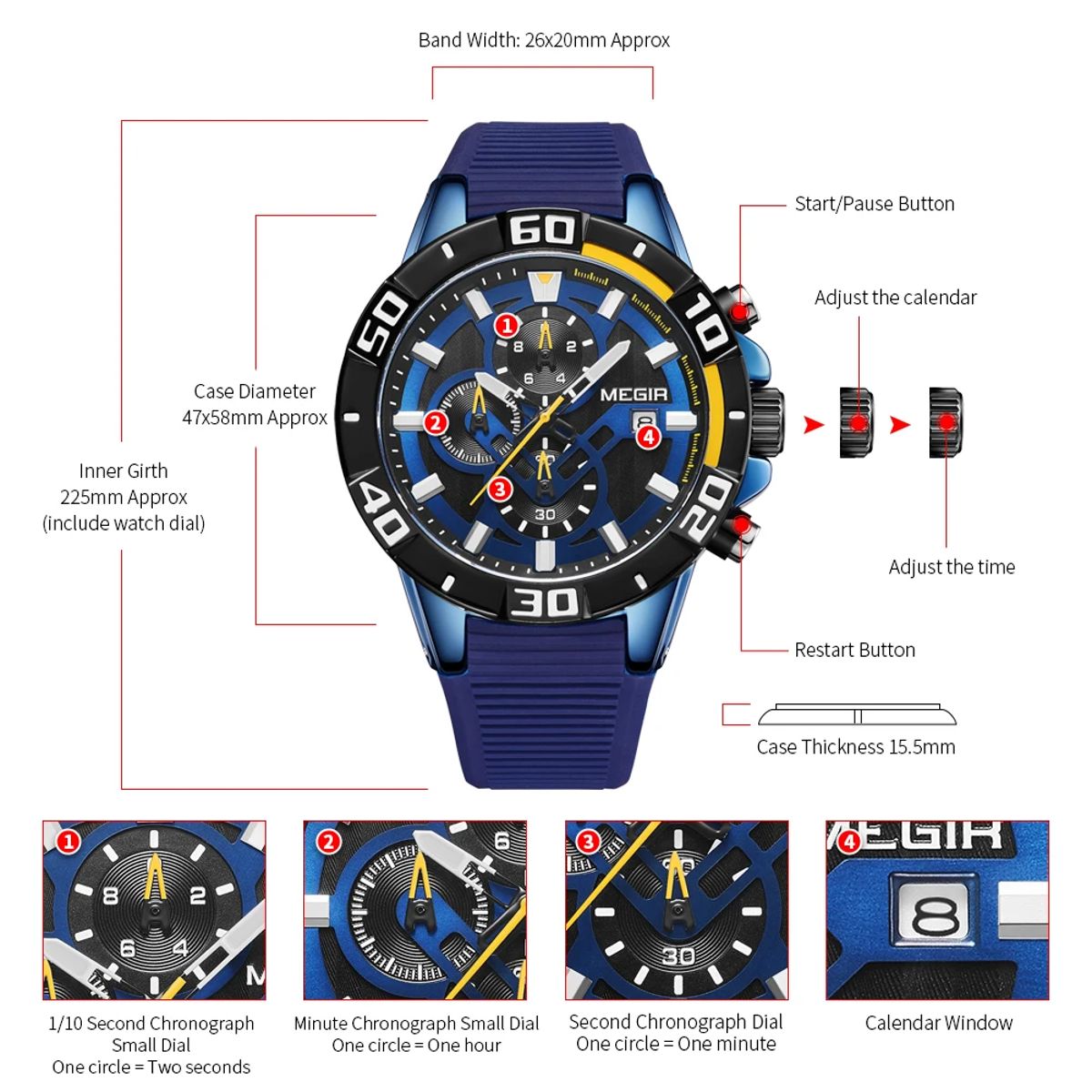 Luxury Sport Chronograph Quartz Watch with Date and Stopwatch Feature