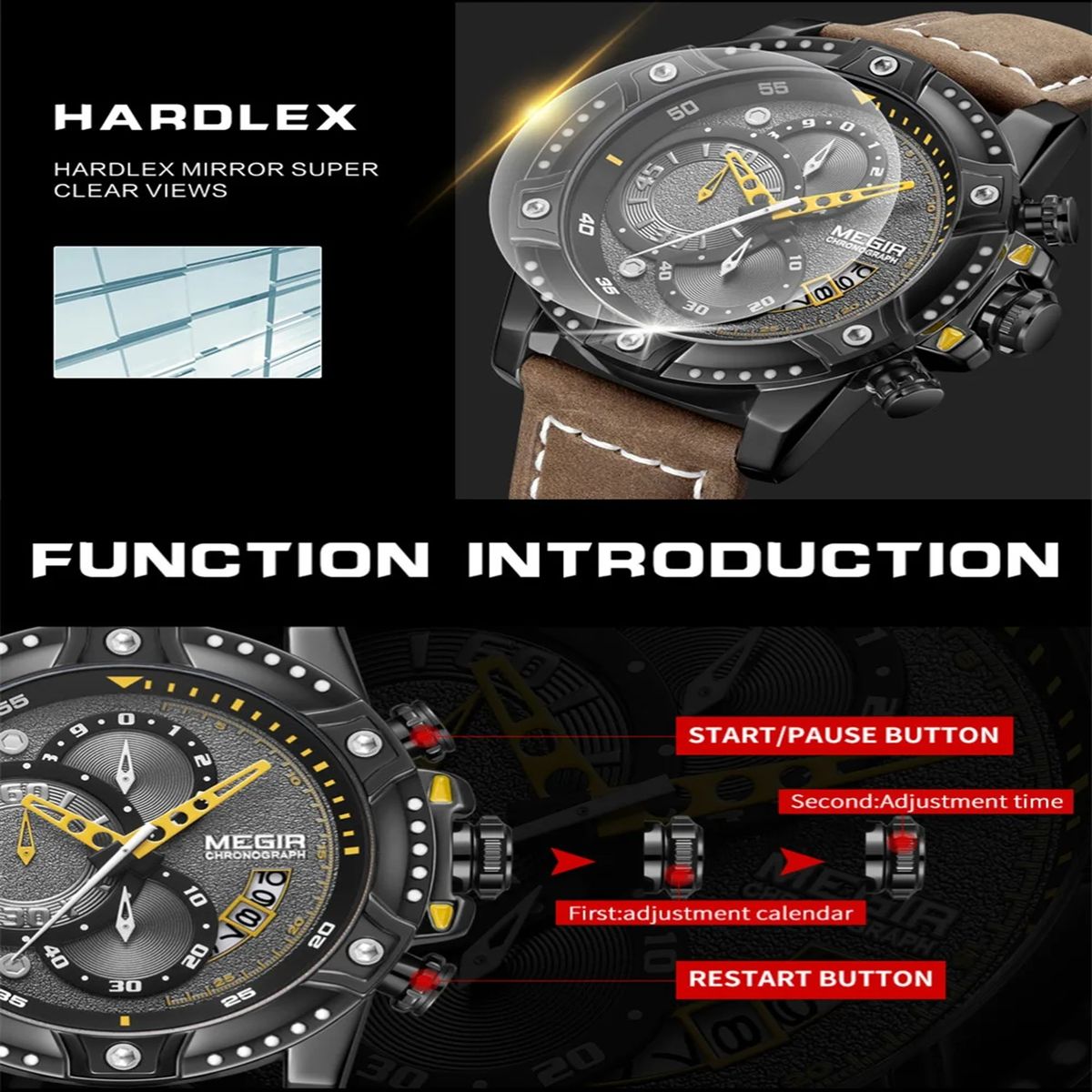 Fashionable Men's Chronograph Quartz Watch with Leather Strap