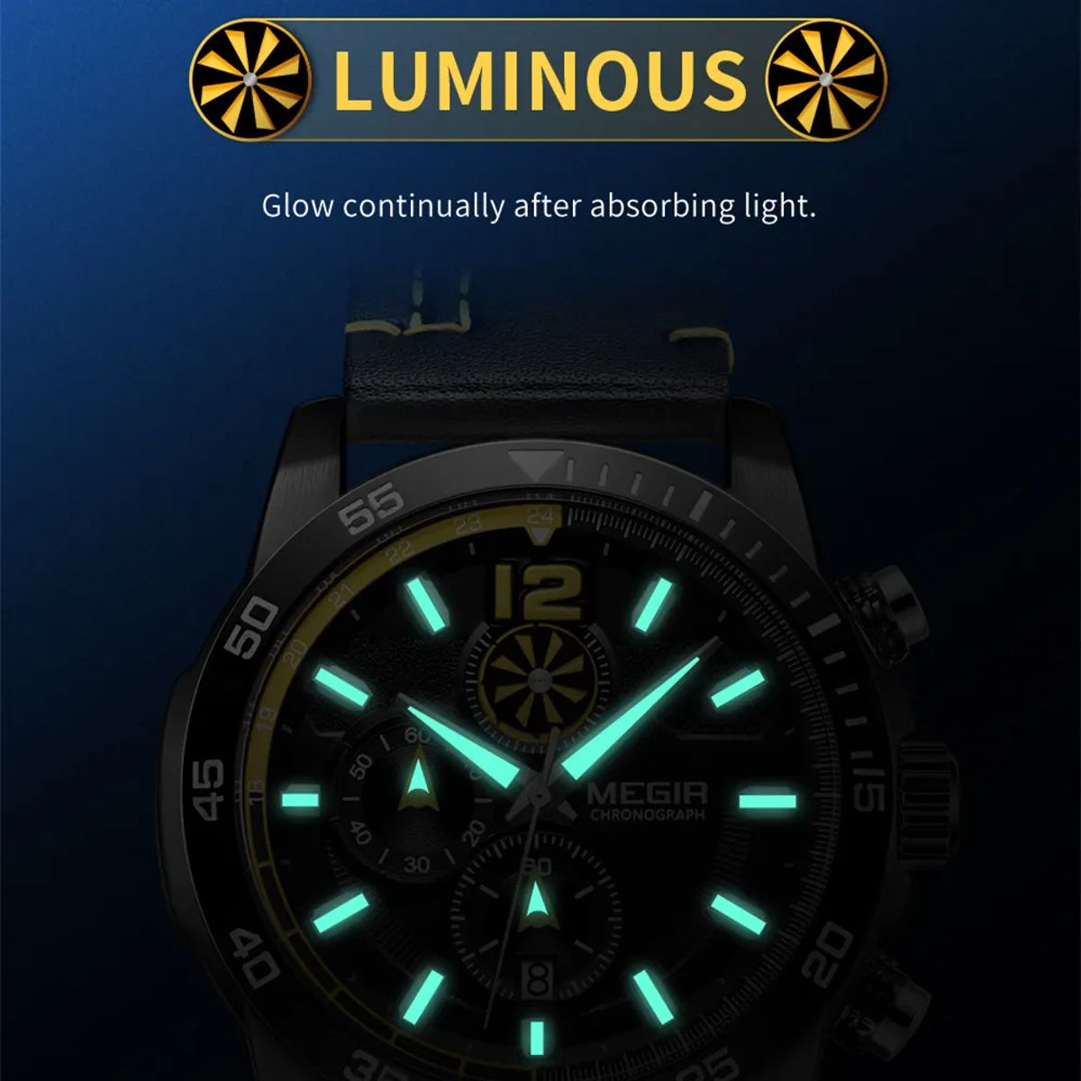 Stylish Chronograph Leather Watch with Waterproof Analog Display