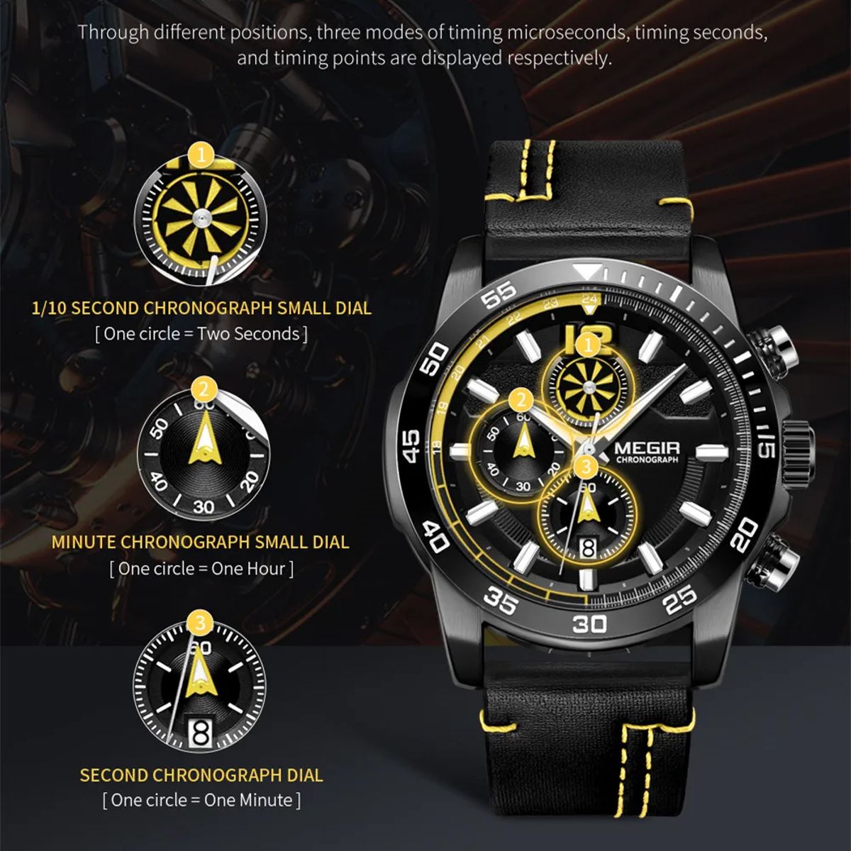 Stylish Chronograph Leather Watch with Waterproof Analog Display