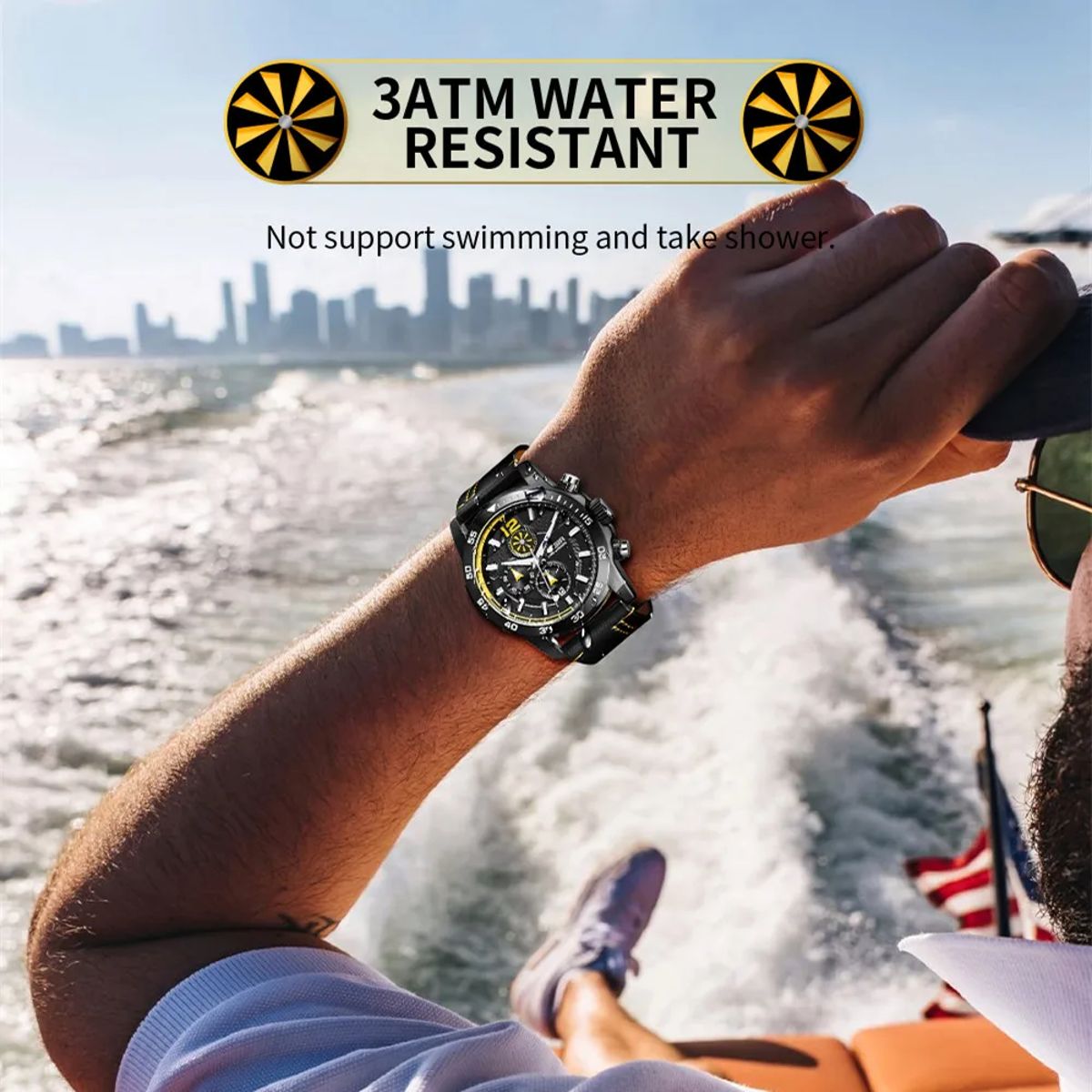 Stylish Chronograph Leather Watch with Waterproof Analog Display
